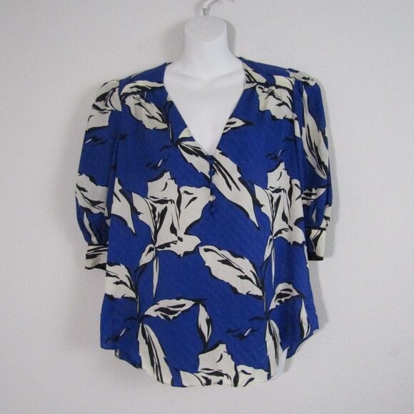 Veronica Beard Milan Top 8 Blue Floral Silk Blend Business Casual Romantic Work - Picture 2 of 12